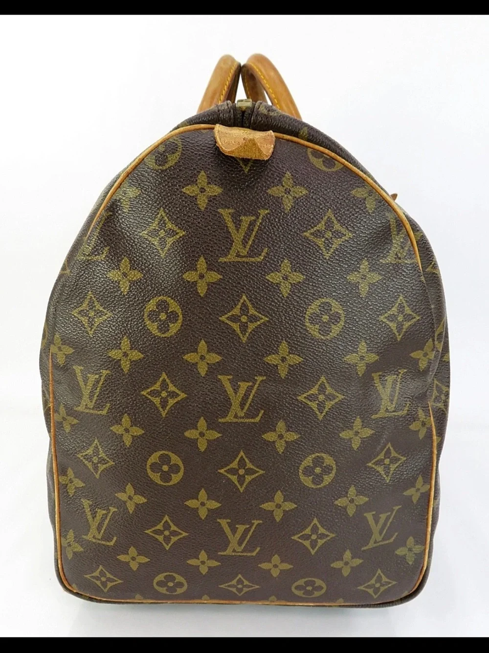 Louis Vuitton Brown Monogram Keepall Duffel with Tan Leather Trim